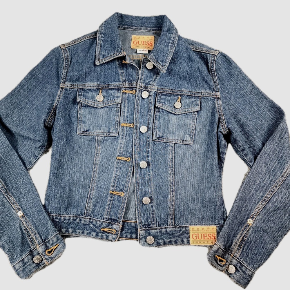 Vintage Guess Jeans Women's‎ S Denim Jacket 90's Trucker Dark Wash Cropped Y2K